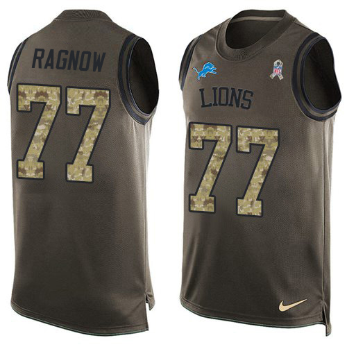 Marvelous Lions #77 Frank Ragnow Green Men's Stitched NFL Limited Salute To Service Tank Top Jersey