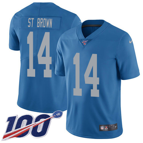 Superior Lions #14 Amon-Ra St. Brown Blue Throwback Men's Stitched NFL 100th Season Vapor Untouchable Limited Jersey