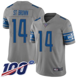Exceptional Lions #14 Amon-Ra St. Brown Gray Men's Stitched NFL Limited Inverted Legend 100th Season Jersey
