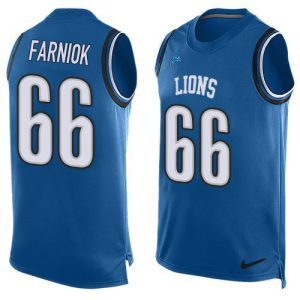 Exquisite Lions #66 Matt Farniok Blue Team Color Men's Stitched NFL Limited Tank Top Jersey