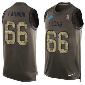 High quality Lions #66 Matt Farniok Green Men's Stitched NFL Limited Salute To Service Tank Top Jersey