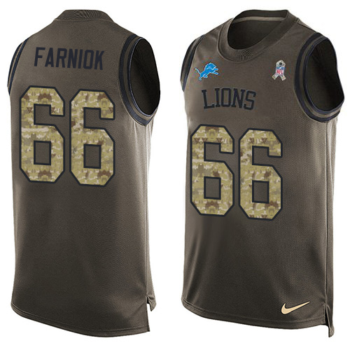 High quality Lions #66 Matt Farniok Green Men's Stitched NFL Limited Salute To Service Tank Top Jersey
