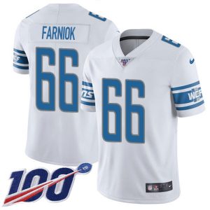 Premium Lions #66 Matt Farniok White Men's Stitched NFL 100th Season Vapor Untouchable Limited Jersey
