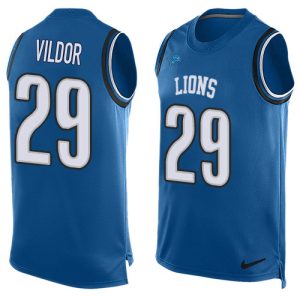Marvelous Lions #29 Kindle Vildor Blue Team Color Men's Stitched NFL Limited Tank Top Jersey