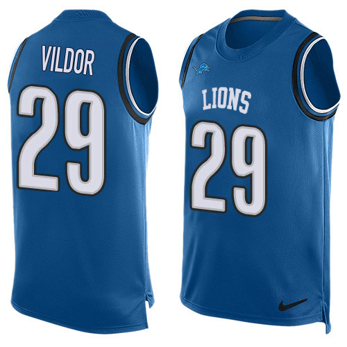 Marvelous Lions #29 Kindle Vildor Blue Team Color Men's Stitched NFL Limited Tank Top Jersey