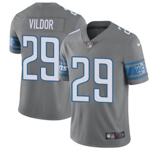 Exceptional Lions #29 Kindle Vildor Gray Men's Stitched NFL Limited Rush Jersey
