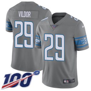 Exceptional Lions #29 Kindle Vildor Gray Men's Stitched NFL Limited Rush 100th Season Jersey