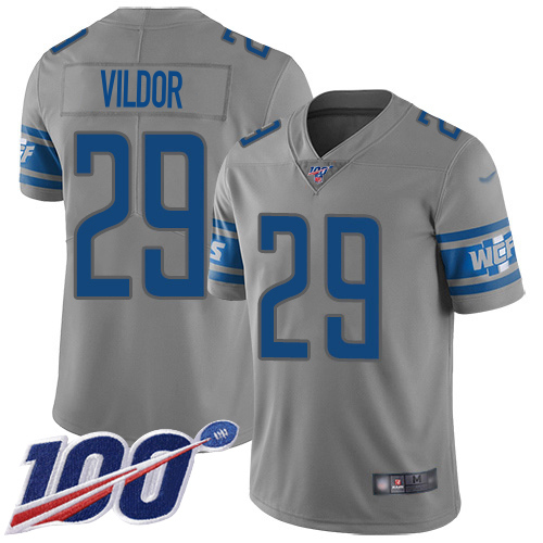 Finest Lions #29 Kindle Vildor Gray Men's Stitched NFL Limited Inverted Legend 100th Season Jersey