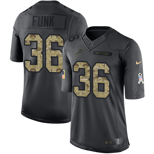 High quality Lions #36 Jake Funk Black Men's Stitched NFL Limited 2016 Salute to Service Jersey