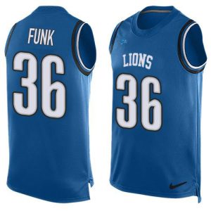 Premium Lions #36 Jake Funk Blue Team Color Men's Stitched NFL Limited Tank Top Jersey