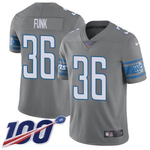 Premium Lions #36 Jake Funk Gray Men's Stitched NFL Limited Rush 100th Season Jersey