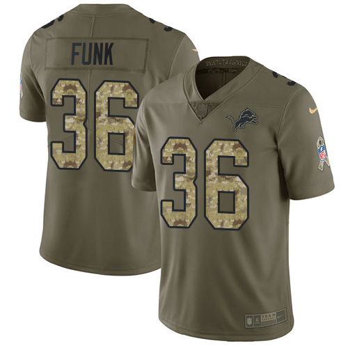 High quality Lions #36 Jake Funk Olive/Camo Men's Stitched NFL Limited 2017 Salute To Service Jersey