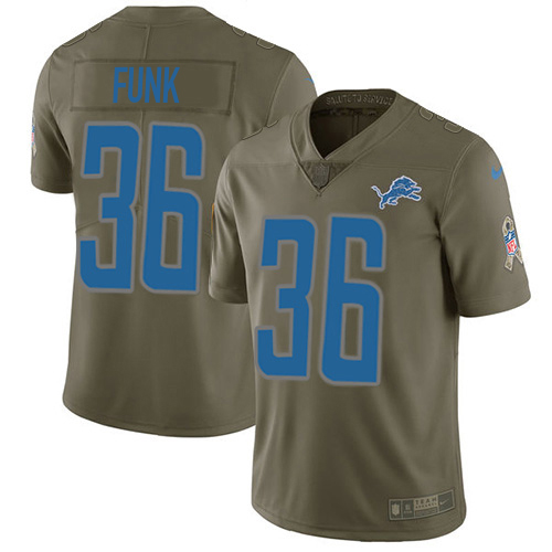 Outstanding Lions #36 Jake Funk Olive Men's Stitched NFL Limited 2017 Salute To Service Jersey