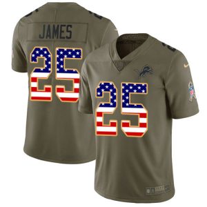 Exquisite Lions #25 Craig James Olive/USA Flag Men's Stitched NFL Limited 2017 Salute To Service Jersey